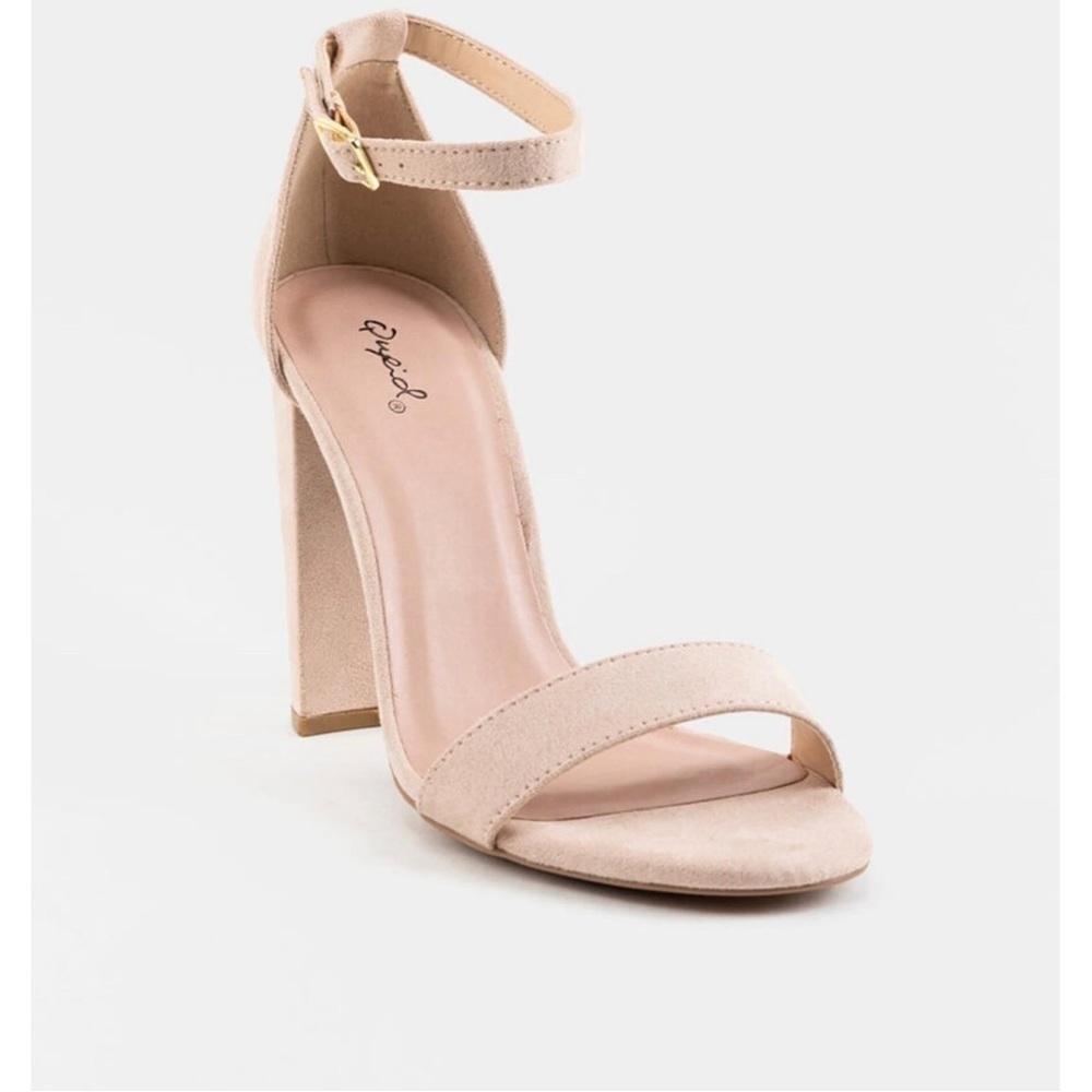 NIB Qupid Nude Suede PU Block Heel with Ankle Strap, Style Cashmere 01 - Sz 10 - Picture 8 of 10